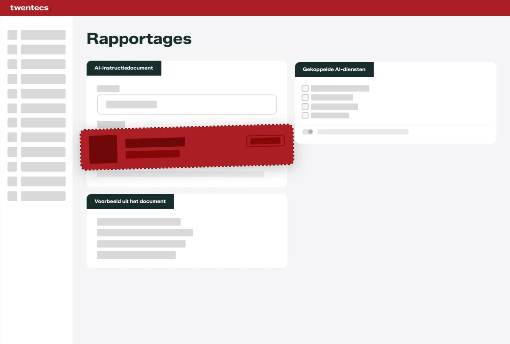 Schermweergave van een AI-instructiedocument gekoppeld aan rapportages in Twentecs