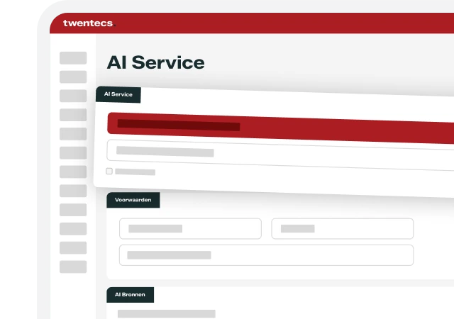 Schermweergave van de Twentecs-module AI Service met voorwaarden en AI-bronnen