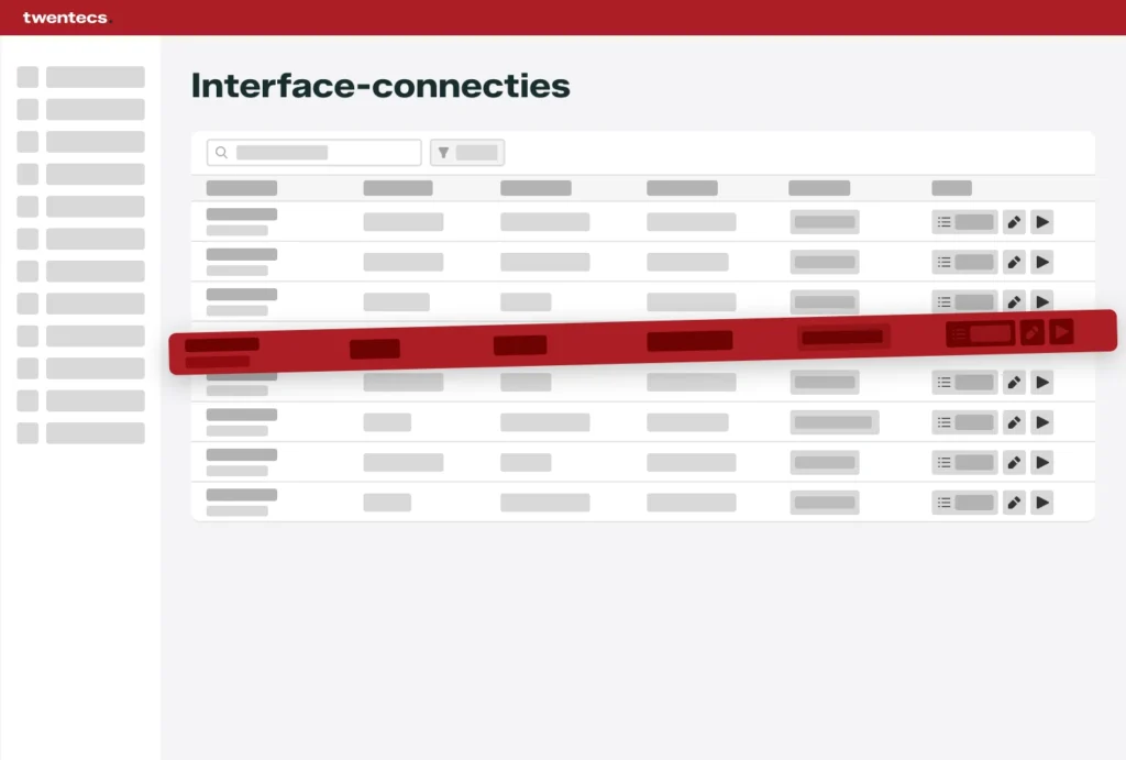 Schermweergave van interface-connecties voor API-integraties in Twentecs