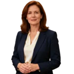 Vrouw in marineblauwe blazer met gevouwen handen, representatief voor bedrijfszorgketens
