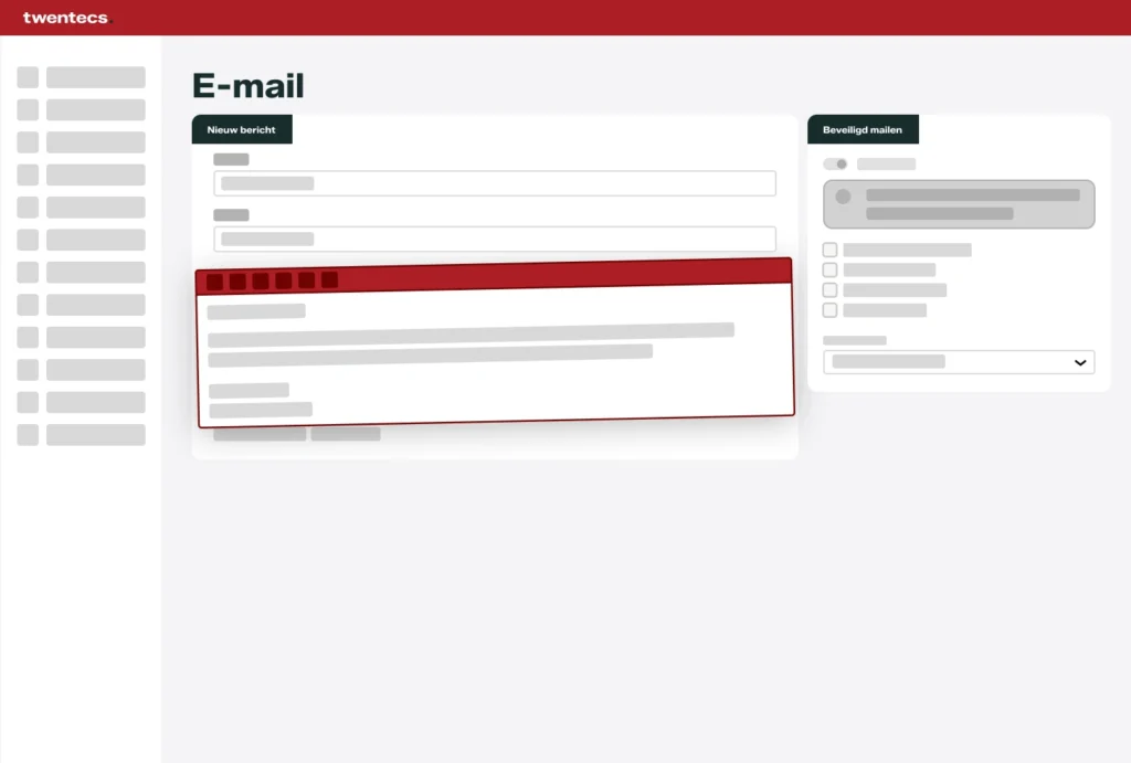 Schermweergave van het opstellen van een beveiligd e-mailbericht in Twentecs
