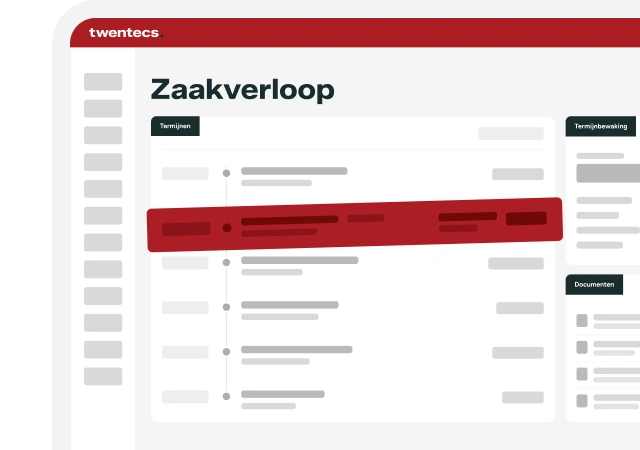 Schermweergave van de Twentecs-module Bezwaar en beroep met zaakverloop, termijnbewaking en documenten.