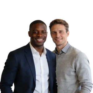 Twee glimlachende mannen, representatief voor loopbaancoaching