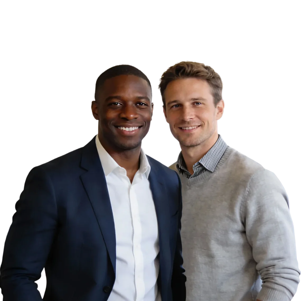 Twee glimlachende mannen, representatief voor loopbaancoaching