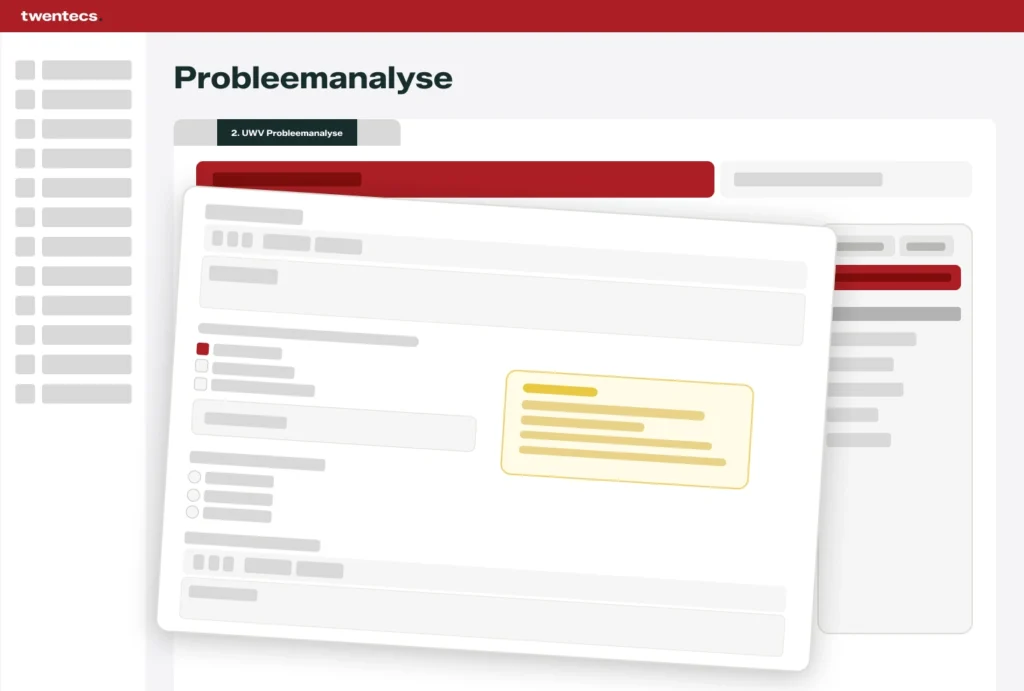 Schermweergave van een UWV-probleemanalyse binnen een documentworkflow in Twentecs