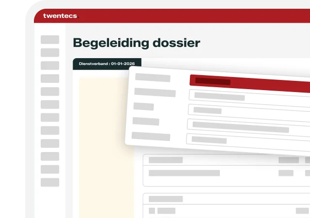 Schermweergave van de Twentecs-module Dossierbeheer met begeleidingsdossier en dienstverbanddetails