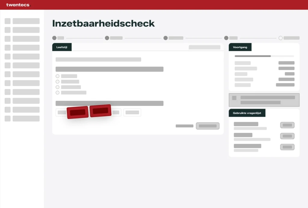 Schermweergave van een inzetbaarheidscheck voor duurzame inzetbaarheid in Twentecs