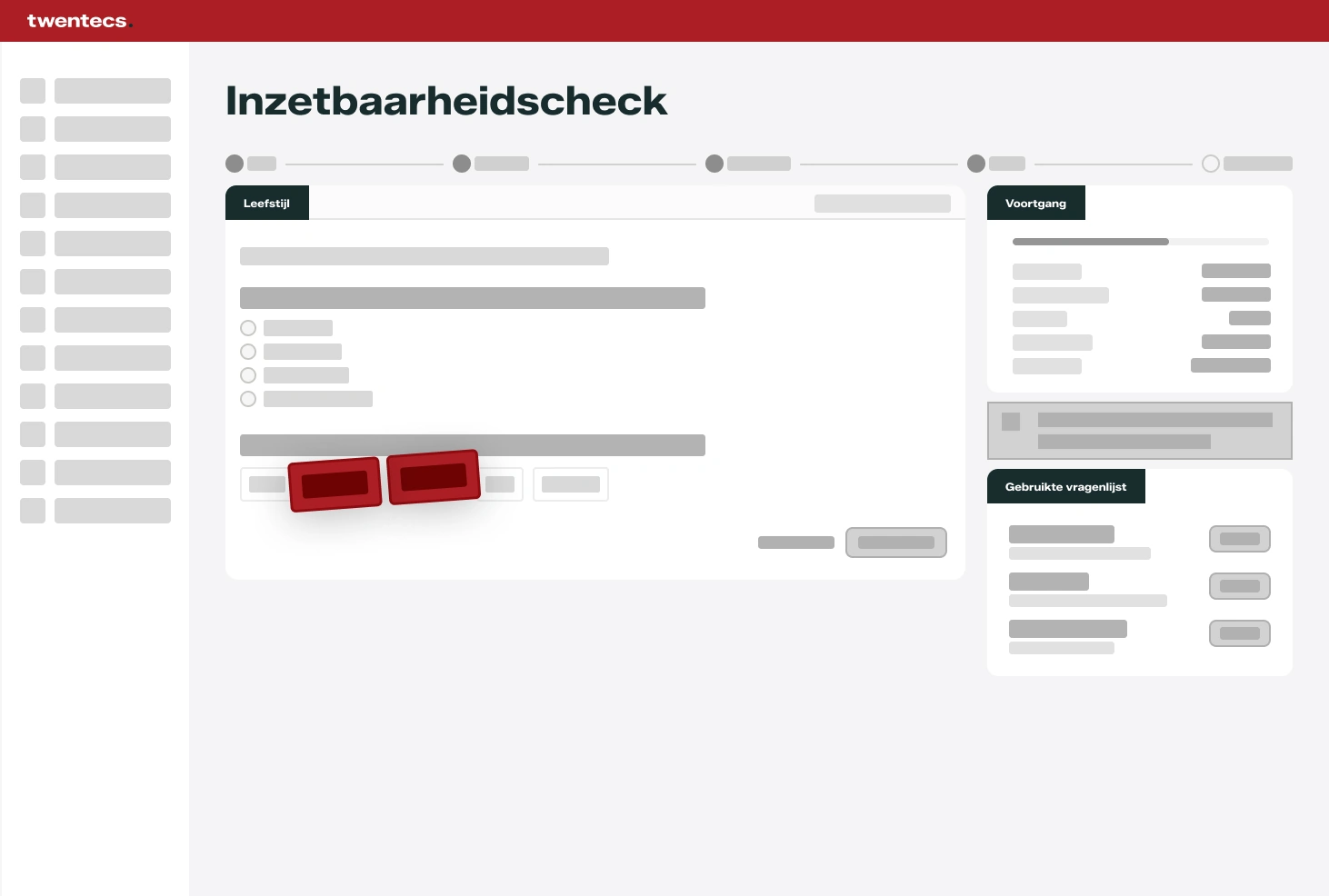 Schermweergave van een inzetbaarheidscheck voor duurzame inzetbaarheid in Twentecs