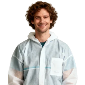 Man in beschermende kleding, representatief voor forensische zorg
