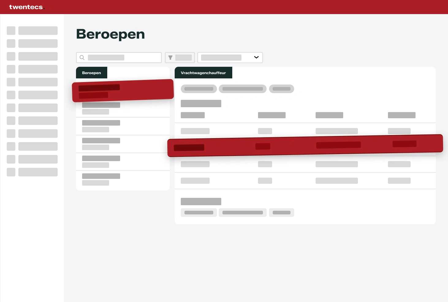 Schermweergave van de functiedatabase met het beroep vrachtwagenchauffeur in Twentecs