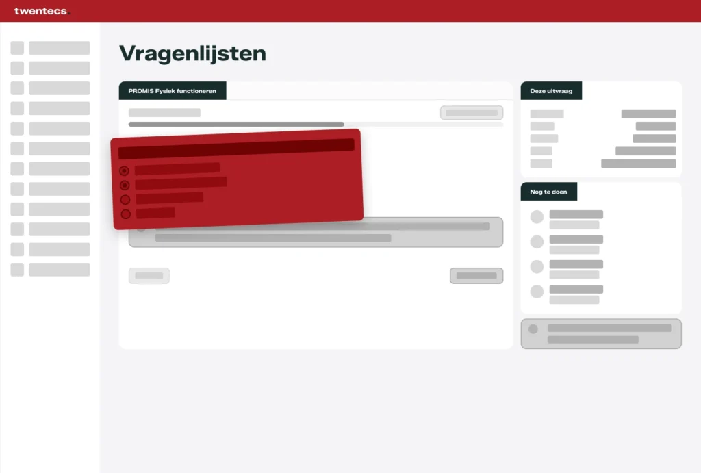 Schermweergave van een gevalideerde zorgvragenlijst (PROMIS) in Twentecs
