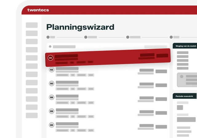Schermweergave van de Twentecs-planningswizard met matchscores