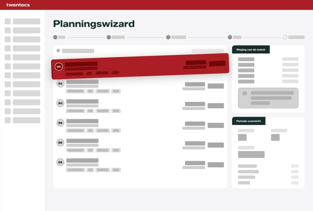 Schermweergave van de planningswizard met intelligente matchscores in Twentecs