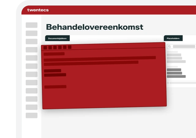 Schermweergave van een Twentecs-behandelovereenkomst met documentsjabloon en placeholders