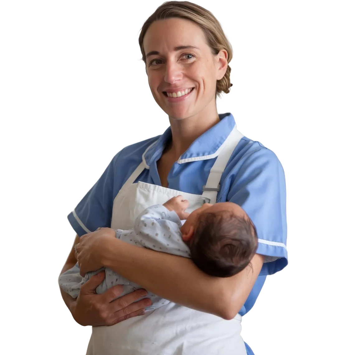 Kraamverzorgende met een baby op de arm