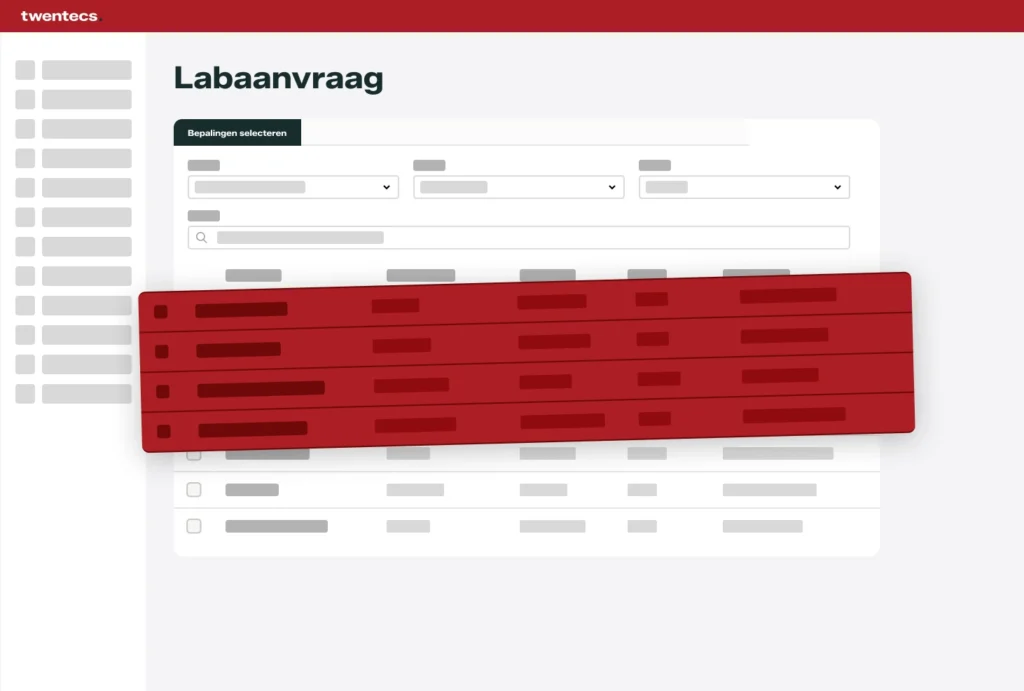 Schermweergave van een labaanvraag met te selecteren bepalingen in Twentecs