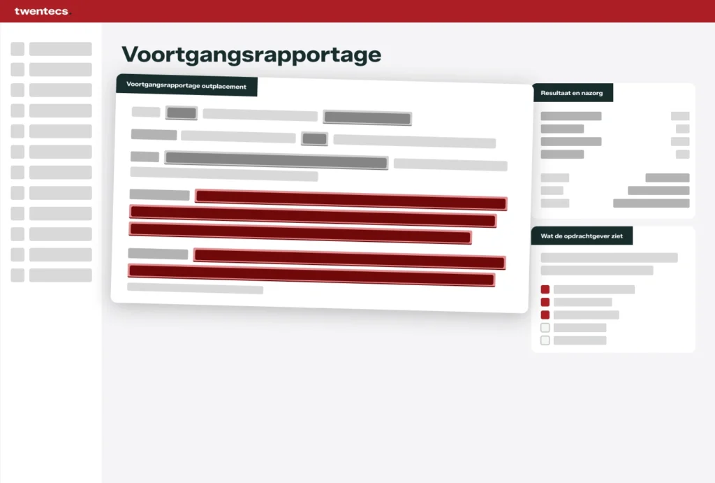 Schermweergave van een outplacement-voortgangsrapportage met resultaat en nazorg in Twentecs