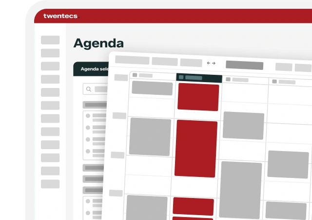 Schermweergave van de Twentecs-agenda met een weekoverzicht en gekleurde afspraakblokken