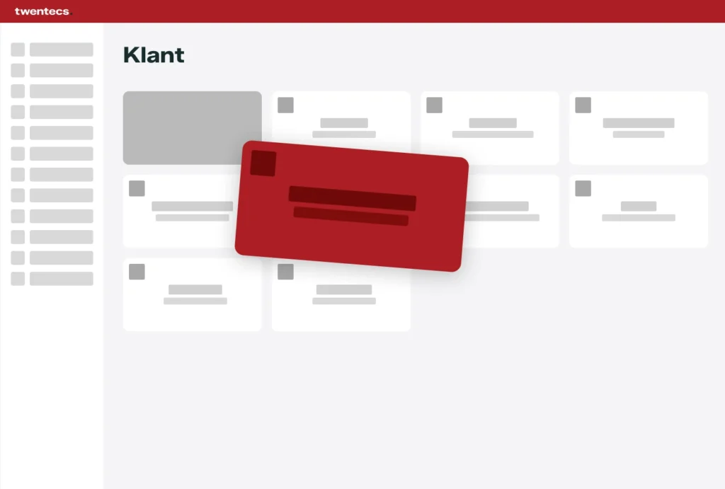 Schermweergave van het klantportaal met een overzicht van klantkaarten in Twentecs