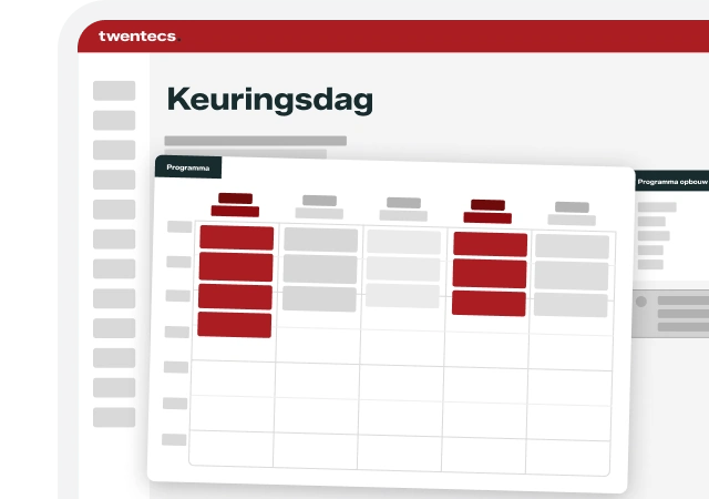 Schermweergave van de Twentecs-module Keuringsdag met een programmaplanning in een tabel