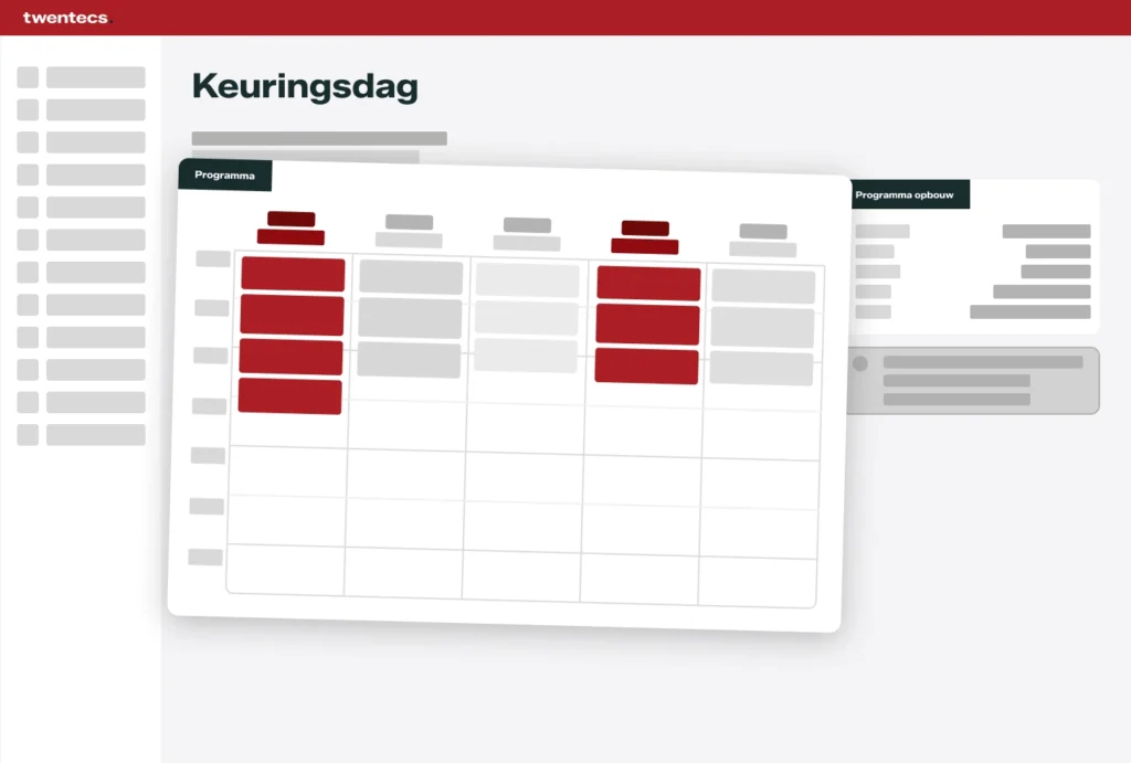 Schermweergave van programmaplanning voor een keuringsdag in Twentecs