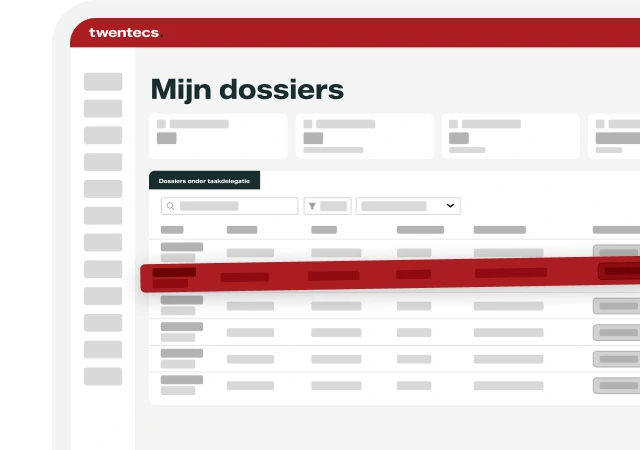 Schermweergave van de Twentecs-module Taakdelegatie met overzicht dossiers onder taakdelegatie