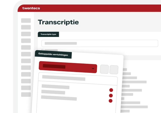 Schermweergave van de Twentecs-module Transcriptie met gekoppelde verrichtingen