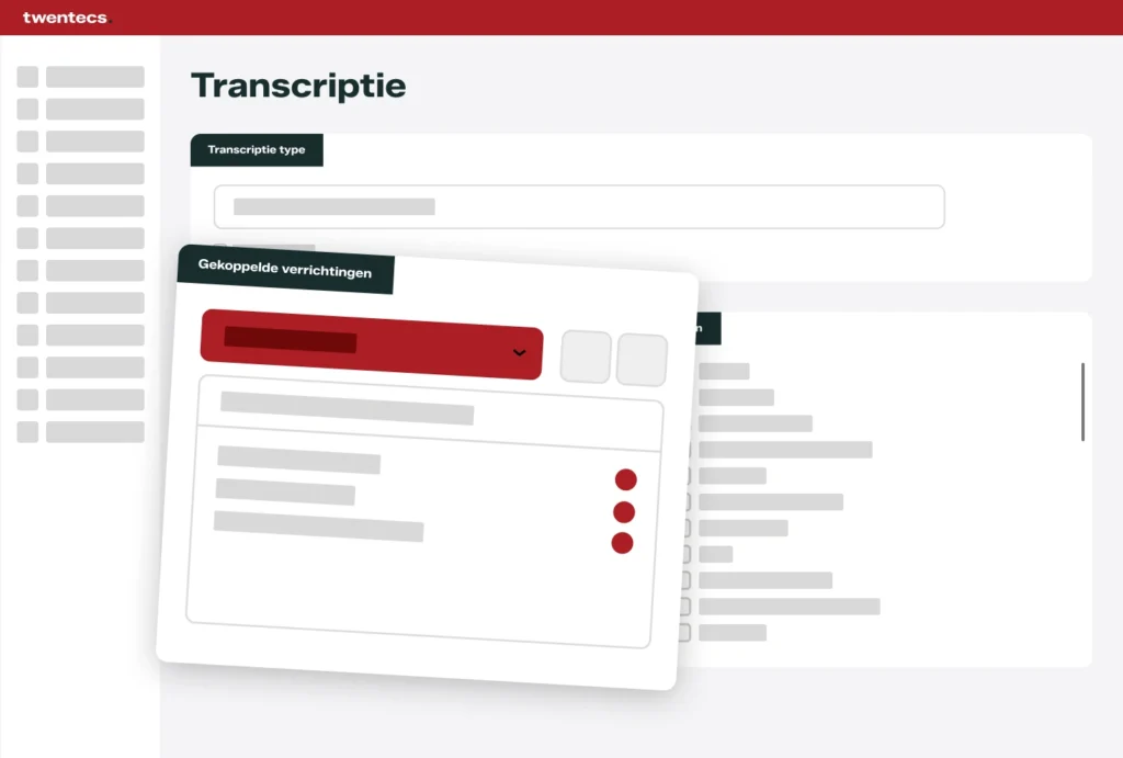 Schermweergave van transcriptie met gekoppelde verrichtingen in Twentecs