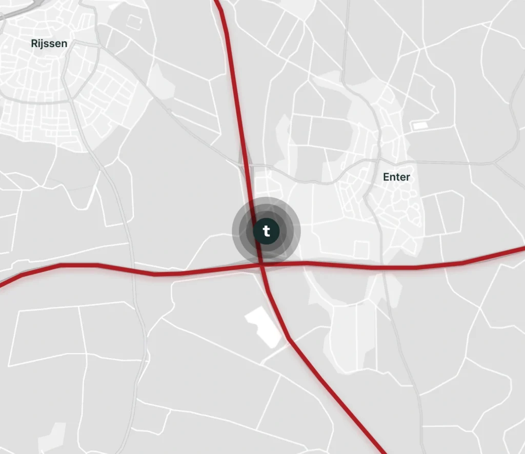 Kaart met de locatie van Twentecs tussen Rijssen en Enter