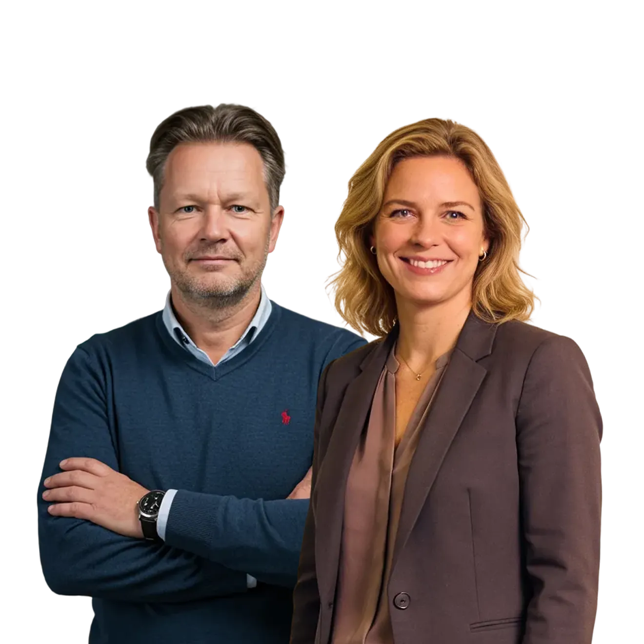 Man met gekruiste armen en vrouw, representanten van de Twentecs-suite Werkt