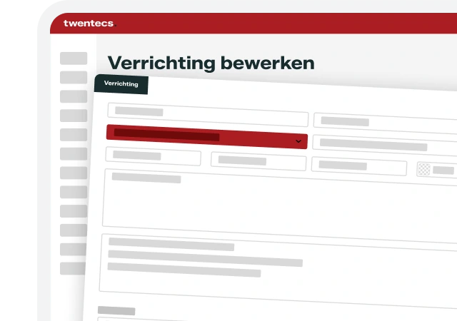 Schermweergave van de Twentecs-module Verrichtingen & Facturatie met het bewerkscherm van een verrichting