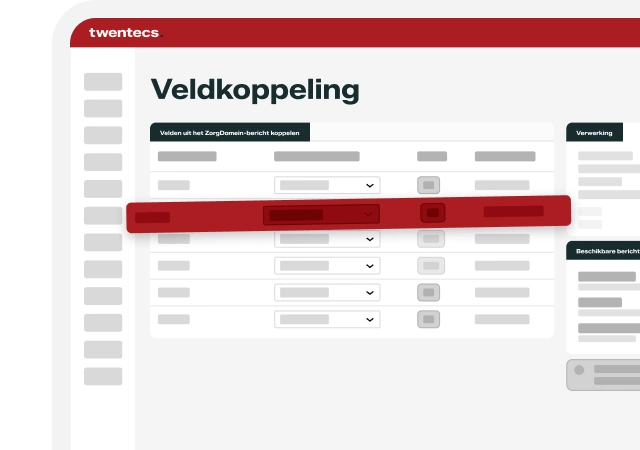 Schermweergave van de Twentecs-module Zorgdomein koppeling met veldkoppeling tussen berichten