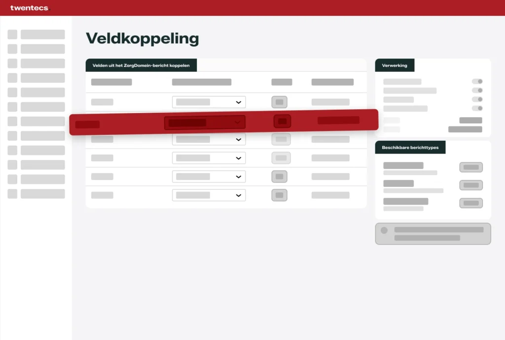 Schermweergave van veldkoppeling voor de ZorgDomein-koppeling in Twentecs